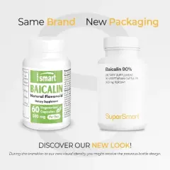 SuperSmart 90% Baicalin 500mg per Day - Skullcap Extract Supplement | Non-GMO & Gluten Free - 60 Vegetarian Capsules