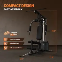 COZONY Home Gym Multifunctional Workout Station with Pulley System,  100 lb Weight Stack