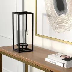 HomeRoots 13" Black And Clear Metal And Glass Tabletop Candle Holder