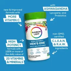Rainbow Light Mens One High Potency Multivitamin, Promotes Whole Body Health, Supports Heart Health, Vegetarian, Gluten Free, Non-GMO,120 Tablets*