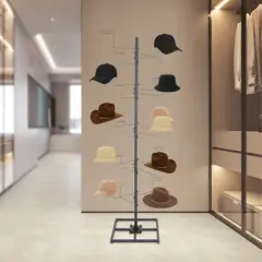 YIYIBYUS Modern Freestanding Metal Hat Organizer Rack, Hat Display Stand with 20 Hooks