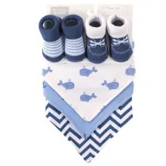 Hudson Baby Infant Boy Cotton Bib and Sock Set 5pk, Whale, One Size
