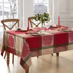 Elrene Prestige Poinsettia Jacquard  Tablecloth - Elrene Home Fashions
