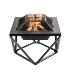 24" Outdoor Wood Burning Square Fire Pit Gray - Teamson Home