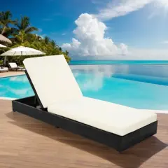 Christopher Knight Home Ian Acacia Wood Armless Adjustable Chaise Lounge with 4" Thick Cushion