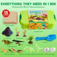 Joyfy Dinosaur Sensory Bin for Child, Play Sand Toy with Glow-in-The-Dark Dinosaurs, Sandbox with Lid Sand, Gift for Boys Girls Age 3+