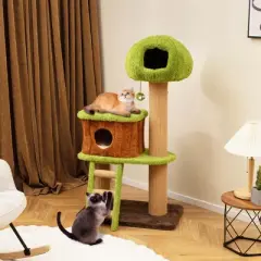 Costway 56" Tall Cat Tower with Mushroom-shaped Nest Condo Climbing Ladder Teasing Ball