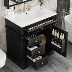 Christopher Knight Home Alonzo Modern 30" Bathroom Vanity with Ceramic Sink, One Shelf and Four Drawers