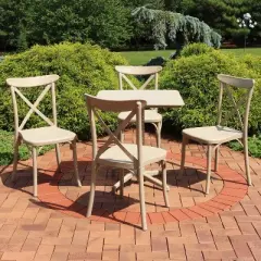Sunnydaze All-Weather Commercial-Grade Bellemead Indoor/Outdoor Patio Furniture Dining Set with Square Table with Folding Top, Tan, 5pc