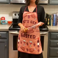 Let's Get Basted Apron Funny Turkey Day Thanksgiving Dinner Graphic Kitcken Smock - Crazy Dog Bakeware for Thanksgiving