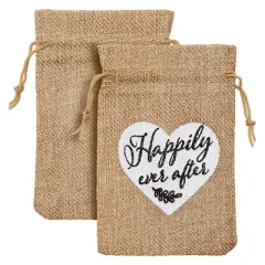 Sparkle and Bash 30 Pack Small Burlap Gift Bags with Drawstring for Wedding Party Favors, Jewelry, Happily Ever After, 4 x 6 In