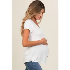 PinkBlush Ivory Basic V-Neck Short Sleeve Maternity Top