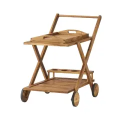 GDFStudio Kenilworth Outdoor Rustic Acacia Wood Bar Cart with Removable Tray and Wheels, Natural Brown