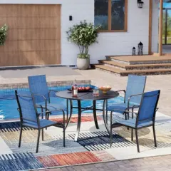 EROMMY 5 Piece Patio Dining Set, Outdoor Dining Table And Chairs Set For 4, 4 Textilene Chairs, 1 Iron Round Table With Adjustable Umbrella Hole