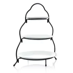 3-Tier Round Plate Porcelain Serveware Set - Elama: White Tiered Stand, Dishwasher & Microwave Safe, New Home Decor