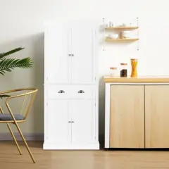 VINGLI 72-Inch White Storage Cabinets with Drawers, Freestanding Pantry Cabinets with Doors and Shelves Adjustable, Farmhouse Kitchen Pantry Cupboard