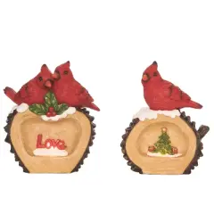 Transpac Light Up Cardinal Wood Cut Decor Set of 2 Christmas Home Decorations Resin Decorative Objects