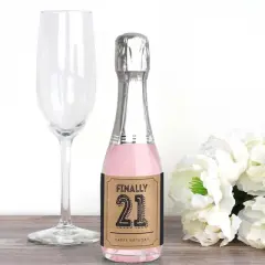 Big Dot of Happiness Finally 21 - 21st Birthday - Mini Wine and Champagne Bottle Label Stickers - 21st Birthday Party Favor Gift - Set of 16