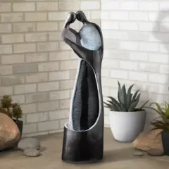 Modern Couple 47" High Large Indoor Outdoor Decor Black Resin Floor Fountain with Light LED Standing Outside Garden Patio Yard