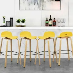 Costway Modern Set of 4 Barstools 30inch Pub Chairs w/Low Back & Metal Legs Yellow