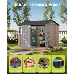 6x8 Ft Metal Outdoor Storage Shed with Window, Lockable Tool Storage Sheds, Oversized Steel Garden Sheds with Sloped Roof for Backyard, Patio, Garage