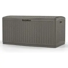 Suncast BMDB12000ST 124-Gallon Extra Large All-Weather UV-Resistant Herringbone Pattern Deck Box w/Lockable Lid for Garden, Garage, or Patio, Stoney