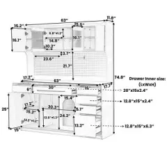 63" Large Kitchen Pantry Cabinet, Freestanding Buffet Hutch Cabinet with Drawers, Coffee Bar Storage Cabinet for Living Room Hallway Bathroom