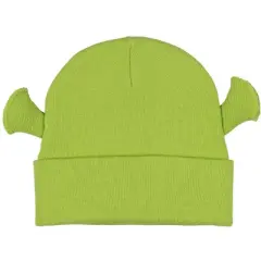 Shrek Costume Beanie Green Ogre Character Face Cuff Knit Beanie Hat w/ 3D Ears