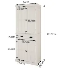 Kumasinova 71" Kitchen Pantry Cabinet with Stripes/Mi Shaped/Grid Doors,Pantry Storage Cabinet with Adjustable Shelves,Kitchen Cabinet with Drawers