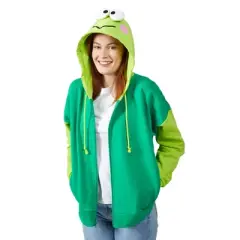 Keroppi Cosplay Long Sleeve Green Contrast Women's Zip Hoodie