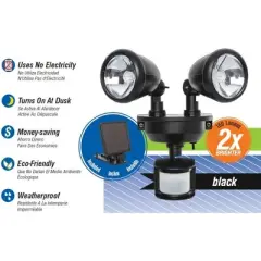 Maxsa Innovations Motion Detecting Solar Light Dual Head Security Light - Black: Outdoor Motion Activated Floodlights, Weather-Resistant, 220 Lumens