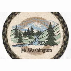Earth Rugs NH Mt. Washington Printed Round Jute Trivet &ndash; 10" Rustic Mountain Scene with Heat-Resistant Eco-Friendly Braided Design
