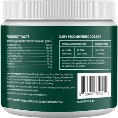 PetriMins Advanced Dogs Hip & Joint Supplement with Glucosamine & Chondroitin(Organic Turmeric, Egg Shell Membrane, Green Lipped Mussel)90 ct-Bacon