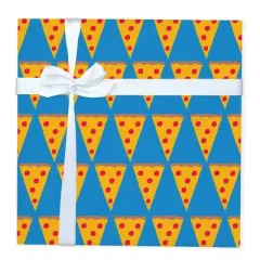 Pizza Paper Gift Wrapping Paper Blue/Orange/Yellow - Spritz&trade;: Boys Birthday Food Theme, 96" x 30"