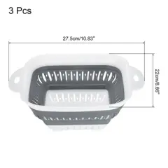 Unique Bargains Washing Fruit Vegetable Kitchen Multifunctional Square Collapsible Colanders 3 Pcs