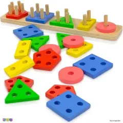 Shape Sorter Color Wooden Bard - Kids Early Learning Toddler Shape Sorter Toys Stack and Sort - 20 Pieces Geometric Board Puzzle - Play22Usa