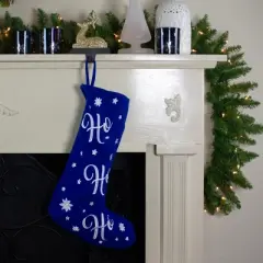 Northlight 18" LED Blue Stocking "Ho, Ho, Ho" with White Snowflakes