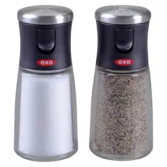 OXO Salt and Pepper Shaker Set: Aluminum & Stainless Steel, Black, Hand Wash, 2-Piece Tableware