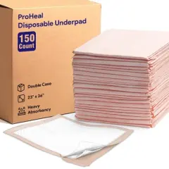 ProHeal Plus Fluff/Polymer Underpad, Incontinence Bed Pad, Leak Proof Poly Backing, 23" x 36" - 150 Pack