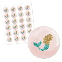 Big Dot of Happiness Let's Be Mermaids - Baby Shower or Birthday Party Circle Sticker Labels - 24 Count