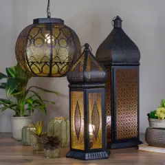Northlight 23.5" Black and Gold Moroccan Style Lantern Table Lamp