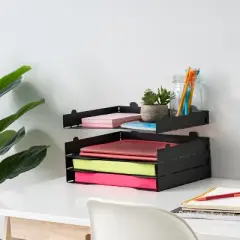 IRIS USA Metal Stackable Letter Tray Paper Organizer, Black, 4Pack
