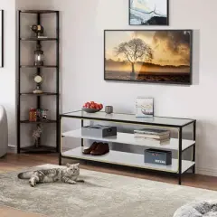 Costway 3-Tier TV Stand Entertainment Center for TV's up to 50'' w/ Tempered Glass Top