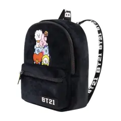 Line Friends BT21 Plush Backpack - Plush Mini Backpack - Tata, Van, Chimmy, Cooky, Shooky and RJ (Black)