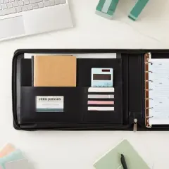 Juvale 7 Ring Business Checkbook Binder with Zipper for Checks, PU Leather - 15 x 11 x 2 In