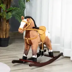 TopComfy Baby Bouncer and Rocker Toddler Kid Chair Plush Galloping Horse Toy for Playroom Living Room, Dark Brown, 28"*11"*23.6"