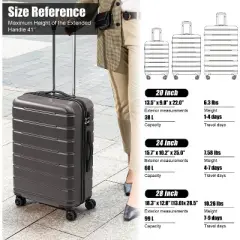 Coolife Luggage Suitcase Carry-on Spinner TSA Lock USB Port Lightweight Hardside Luggage (Gray, 3 piece set)
