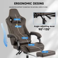 Ergonomic Gaming Chair with Adjustable Height & Footrest, Lumbar Support, Iron Base, PU Leather, Easy Assembly-Cuddlewood
