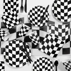 24ct Check Paper Plates Black And White