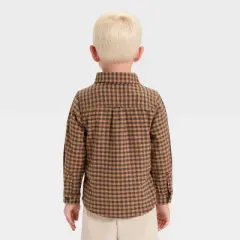 Toddler Boys' Long Sleeve Checkered Woven Shirt - Cat & Jack&trade; Brown/Black